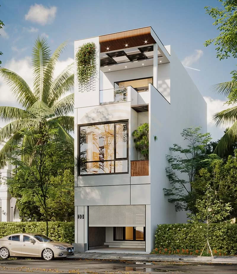 Mẫu thiết kế nhà 5x18m có gara phong cách hiện đại