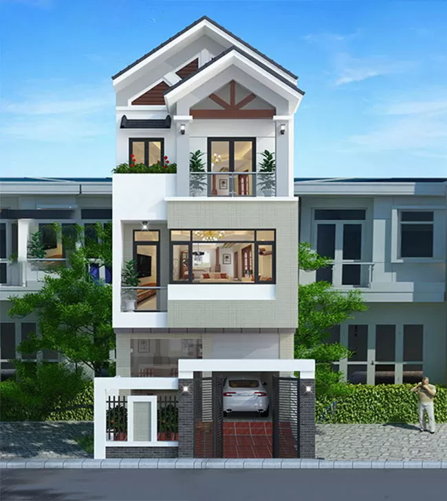 Nhà ống 3 tầng 1 tum mái thái tiết kiệm chi phí xây dựng