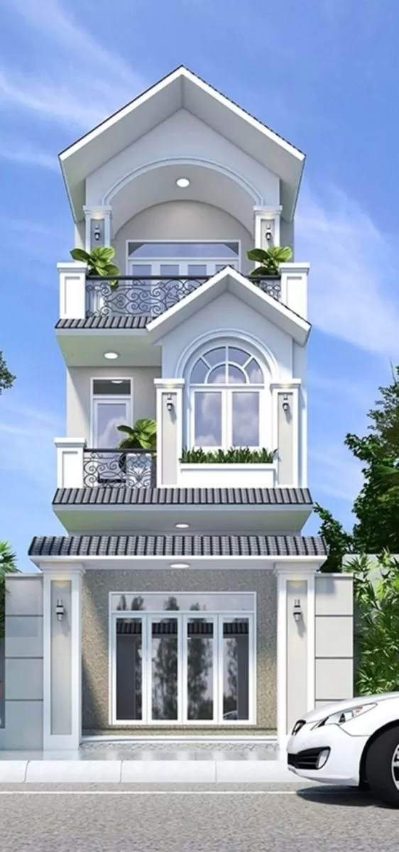 Mẫu nhà 3 tầng mặt tiền 5m Tân Cổ Điển đẹp mắt