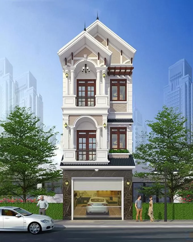 Mẫu nhà ống 3 tầng sử dụng hệ mái thái phóng khoáng