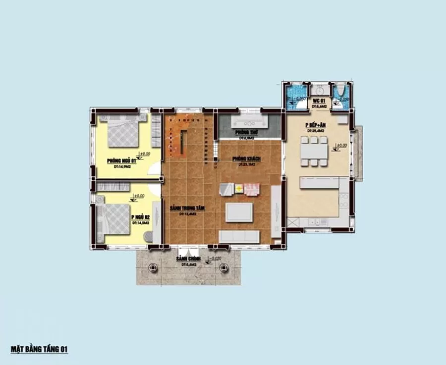 Bản vẽ nhà cấp 4 120m2 4 phòng ngủ có gác lửng