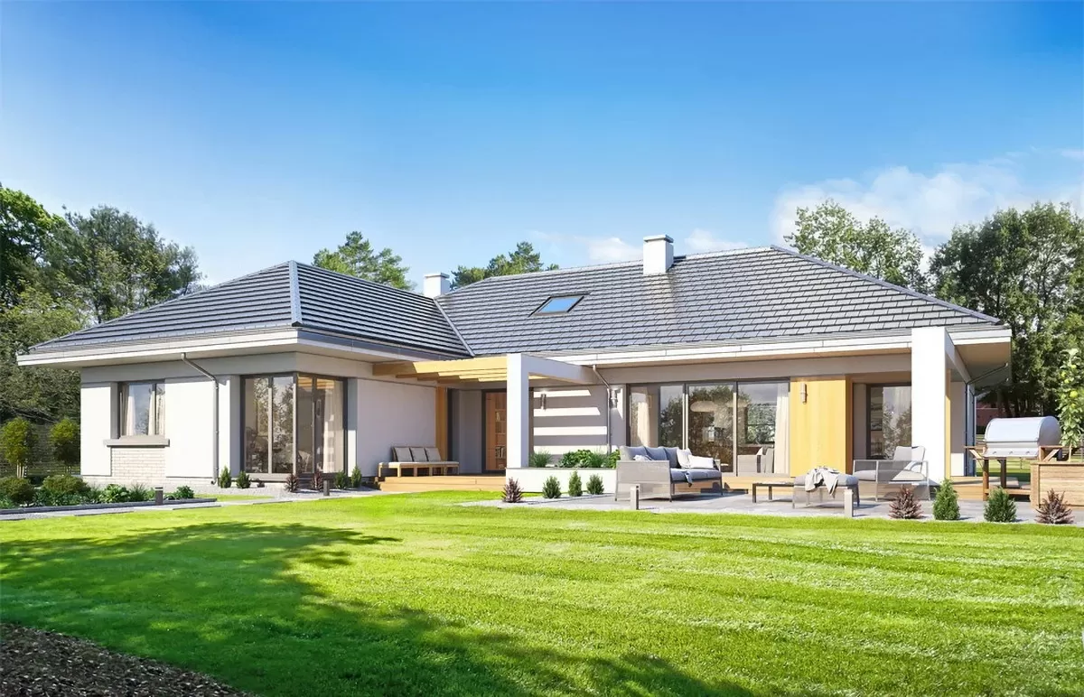 Nhà cấp 4 mái nhật 3 phòng ngủ chữ L gọn gàng đơn giản