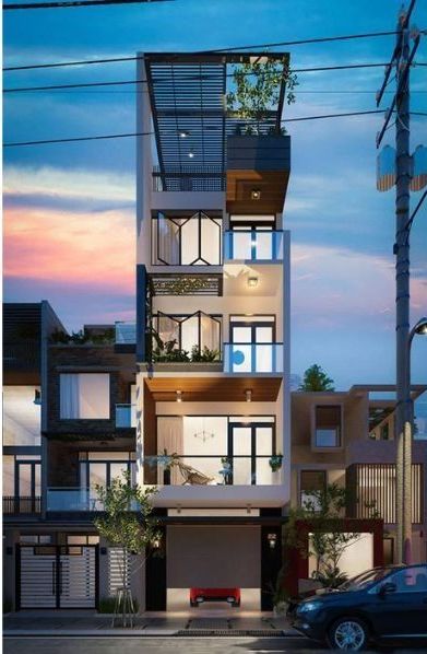 Nhà phố 5 tầng 50m2 với hệ thống sân thượng đẹp