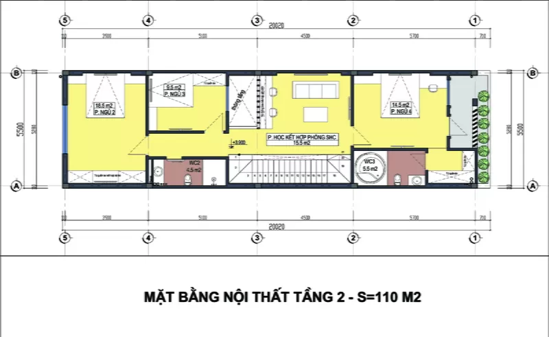 Mặt bằng kiến trúc tầng 1 nhà ống 3 tầng 5x15m