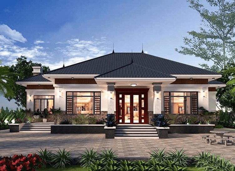 Mẫu nhà cấp 4 mái nhật 4 phòng ngủ phong cách hiện đại sang trọng