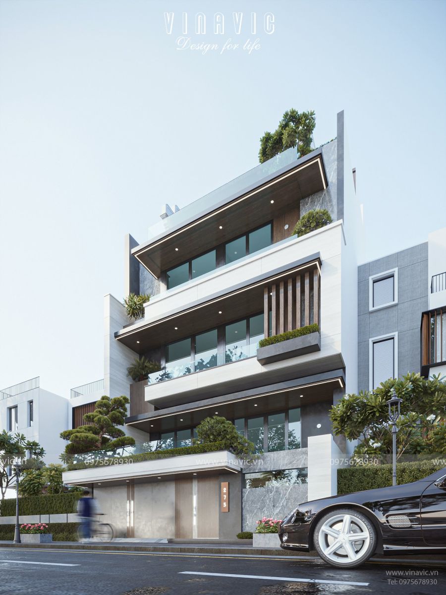 Công năng căn biệt thự 4 tầng 1 trệt hiện đại với đầy đủ các phòng chức năng: phòng gym, phòng rượu,...