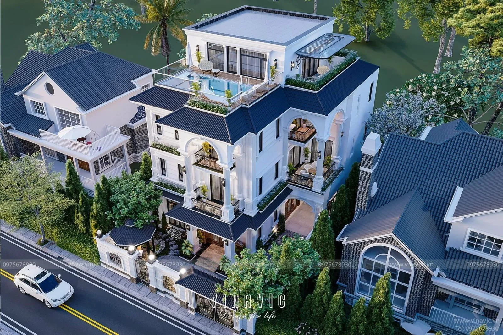 Mặt tiền biệt thự 130m² nổi bật phong cách tân cổ điển