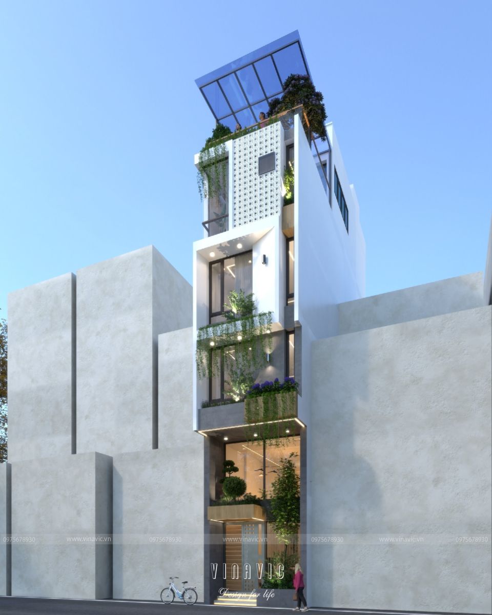 Mẫu nhà phố 4 tầng 1 tum có gác lửng 4m x 12m sở hữu phong cách hiện đại đẹp mắt 
