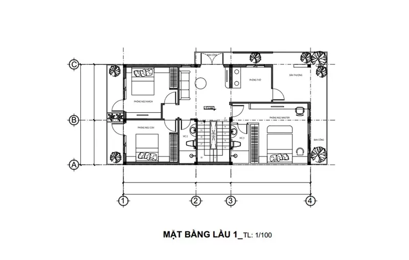 Mặt bằng tầng 1 nhà ống 2 tầng 5x18m