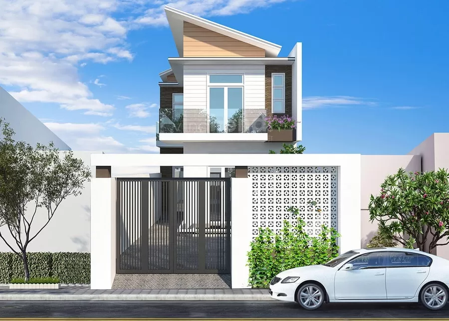 Thiết kế mẫu nhà ống mái lệch 2 tầng độc đáo đẹp mắt