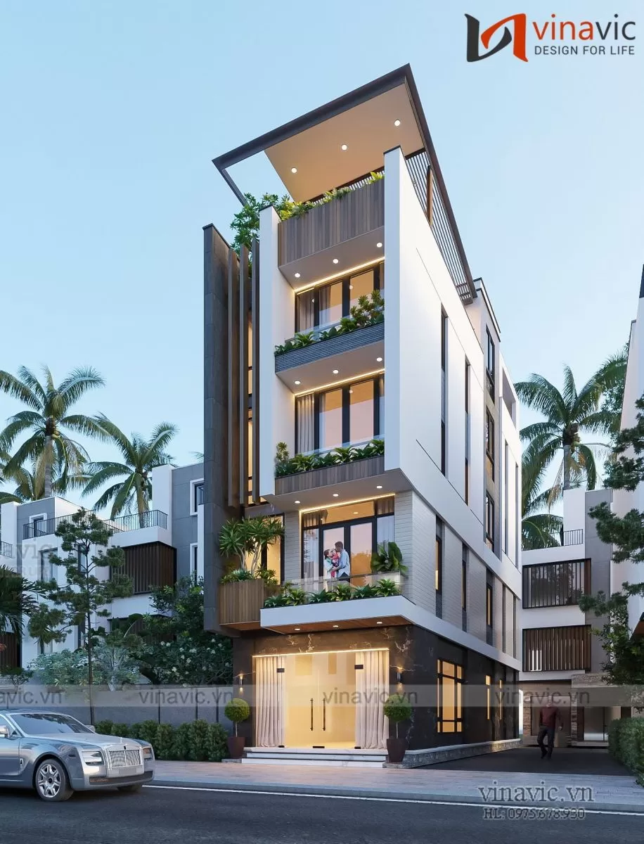 Thiết kế nhà 5x15m 5 tầng hiện đại sang trọng có thang máy