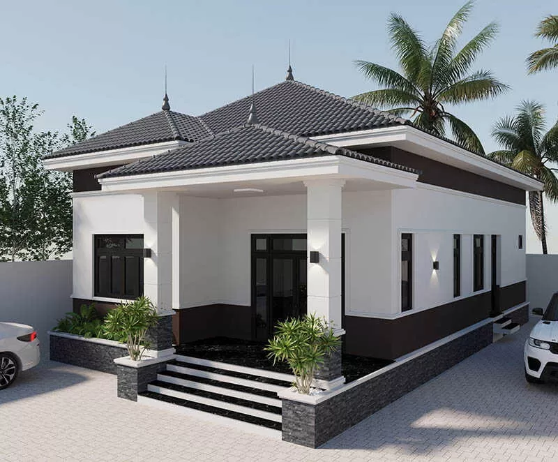 Mẫu nhà cấp 4 mái nhật đơn giản 2 phòng ngủ tiện nghi