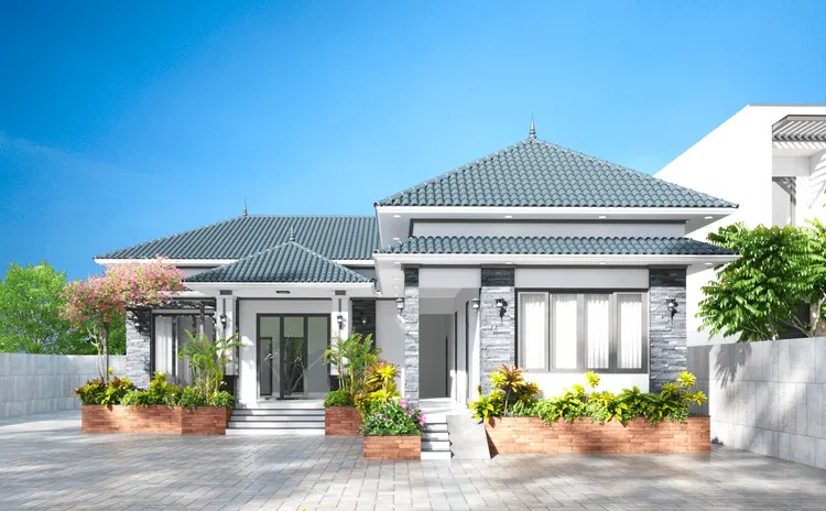 Nhà cấp 4 chữ L mái nhật đơn giản dễ xây dựng