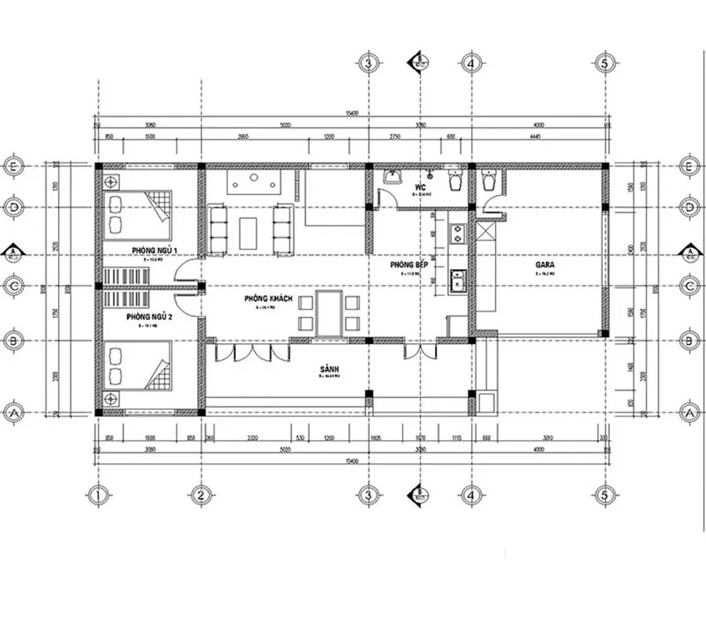Bản vẽ phối cảnh nhà mái nhật cấp 4 chữ L 2 phòng ngủ