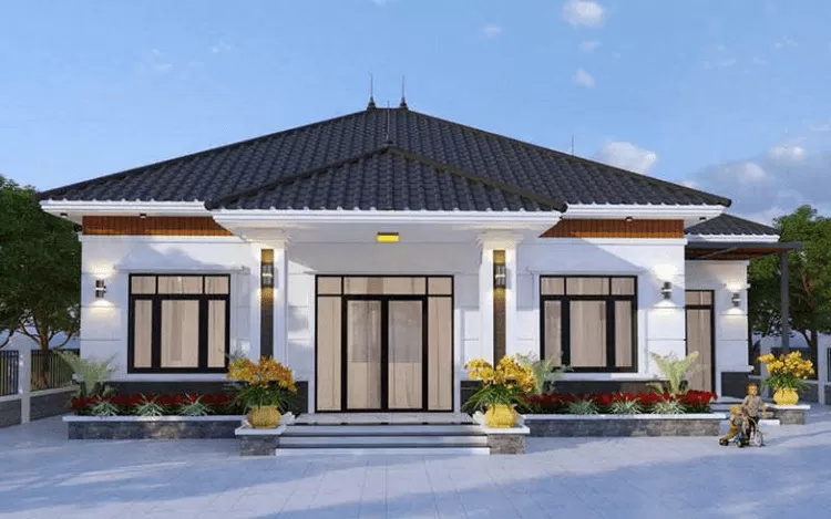 Phong cách kiến trúc của nhà cấp 4 mái Nhật 2 phòng ngủ mang lại cảm giác tinh tế và yên bình.