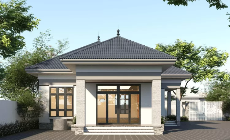 Nhà cấp 4 mái nhật 2 phòng ngủ đơn giản