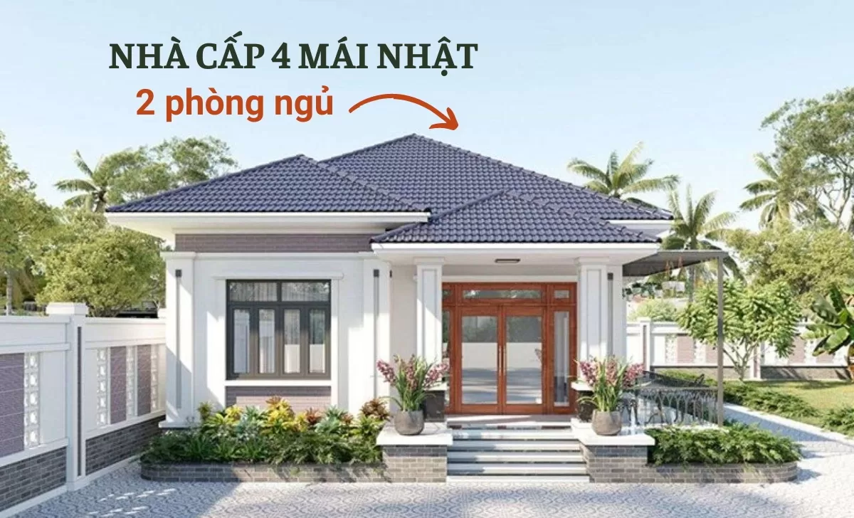 Mẫu nhà cấp 4 mái nhật 2 phòng ngủ đẹp