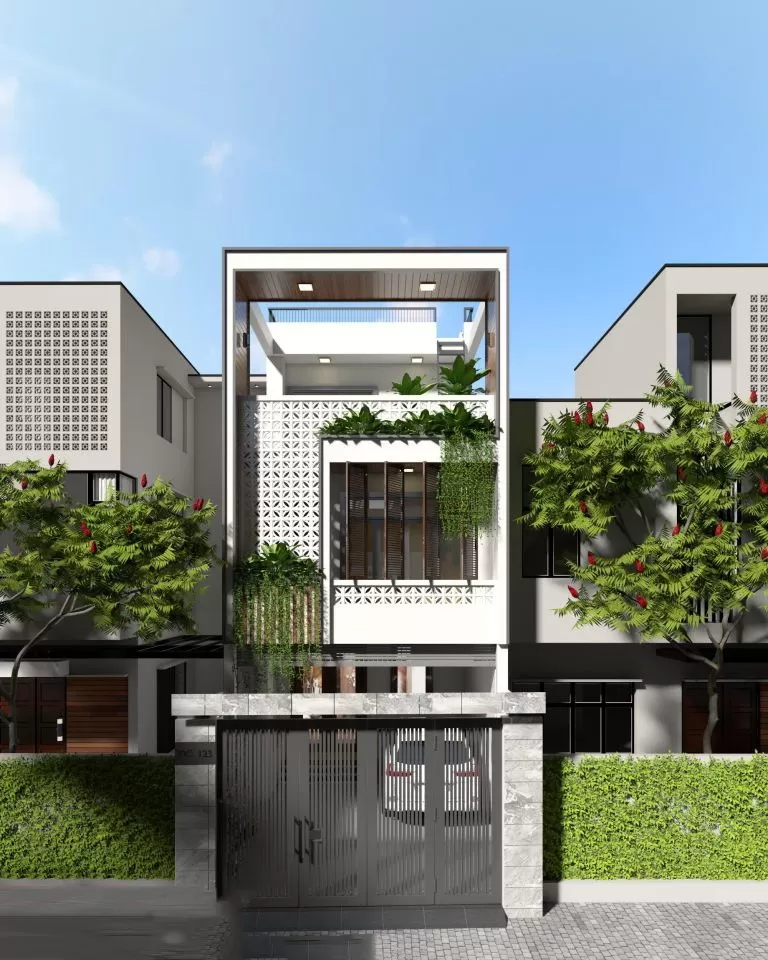 Thiết kế nhà 2 tầng 1 tum 3 phòng ngủ đơn giản hiện đại