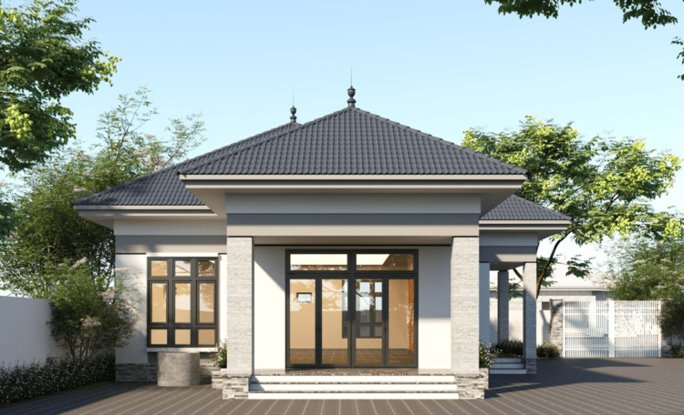 Nhà cấp 4 mái nhật 2 phòng ngủ đơn giản