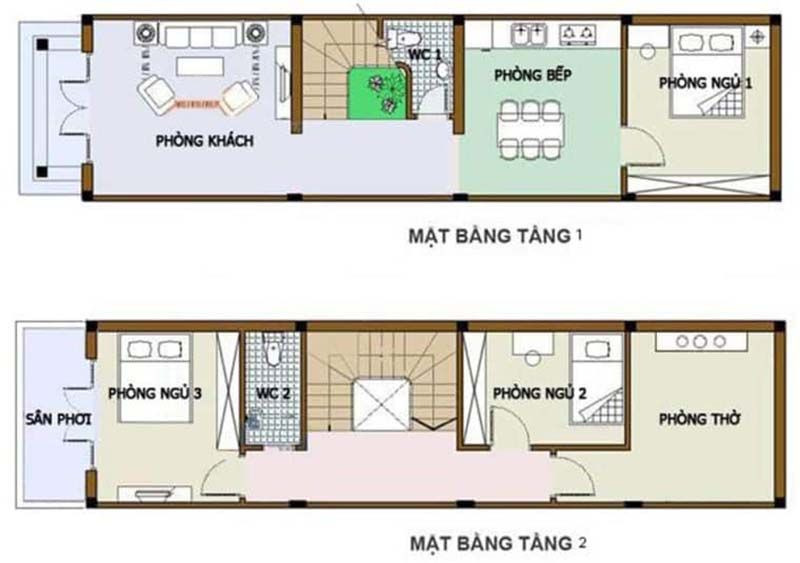 Bản thiết kế nhà ống 2 tầng 5x12m có phòng thờ tầng 2