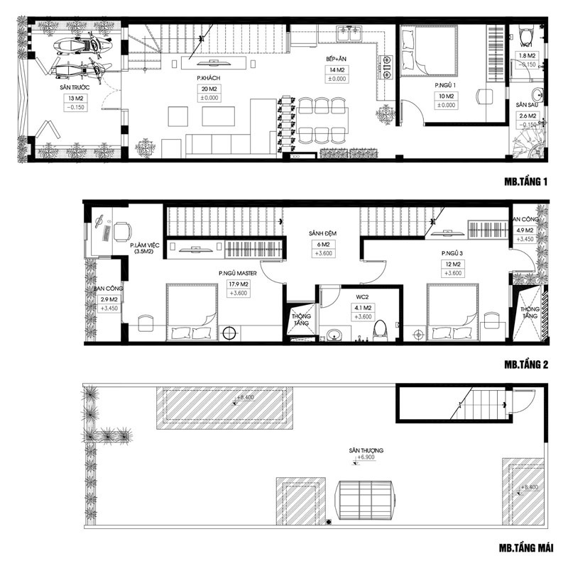 Bản vẽ công năng các phòng mẫu nhà 2 tầng 60m2 5x12m