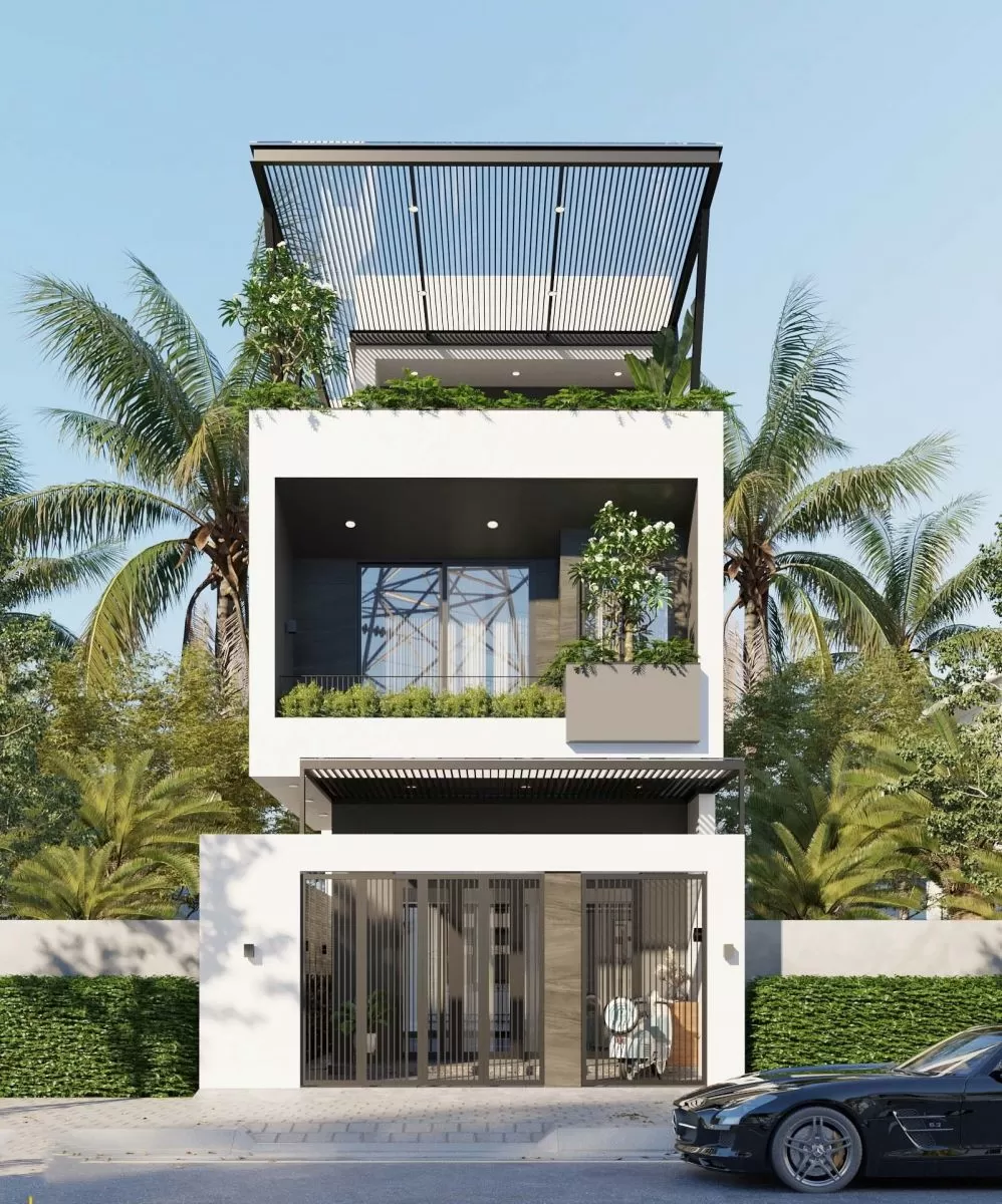 Thiết kế nhà 40m2 3 phòng ngủ mặt tiền 5m trẻ trung hiện đại