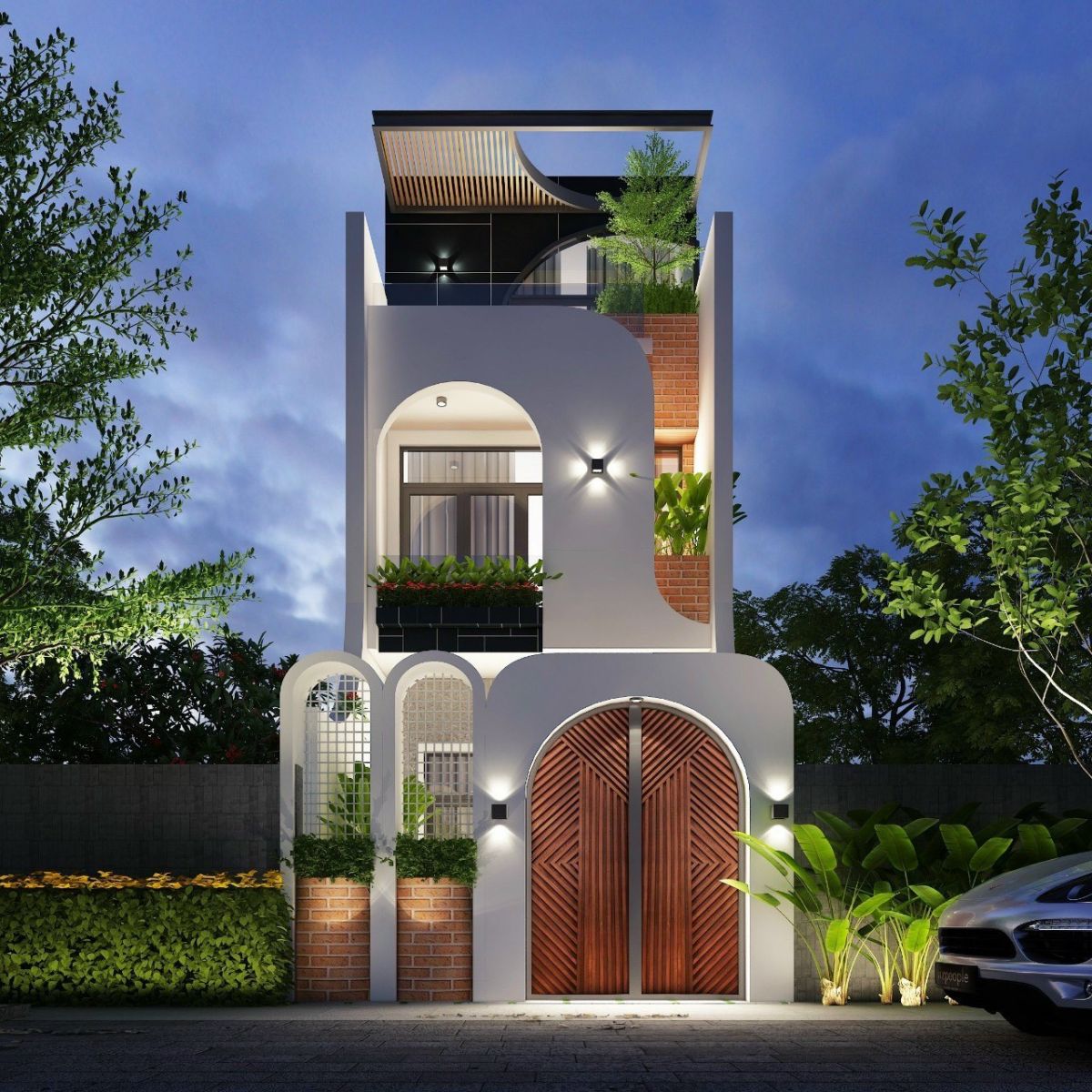 Mẫu nhà 40m2 3 phòng ngủ có gara tiện nghi