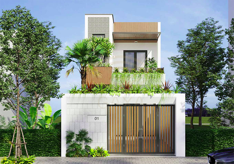 Thiết kế nhà 2 tầng 3 phòng ngủ 40m2 gần gũi với thiên nhiên