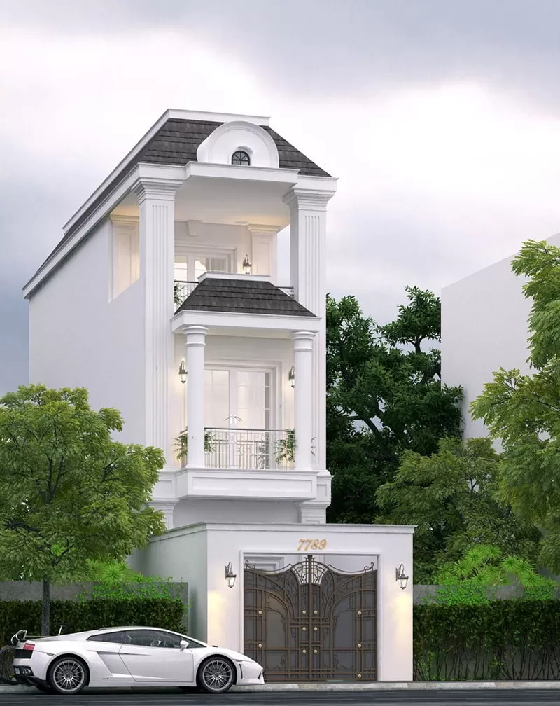 Thiết kế nhà 40m2 3 tầng 2 phòng ngủ Tân Cổ Điển lạ mắt