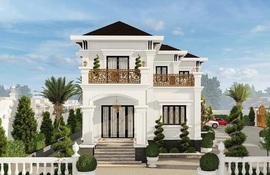 Biệt thự 2 tầng Tân Cổ Điển kiểu Pháp được ưa chuộng phổ biến ở nông thôn