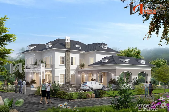 Mẫu biệt thự Tân Cổ Điển 2 tầng kiểu Pháp 2 mặt tiền cân xứng