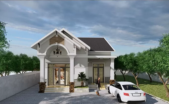 Mẫu nhà cấp 4 mái thái 8x12m chữ L cuốn hút