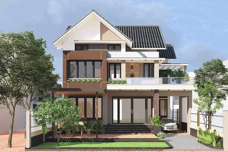 Mẫu nhà mái thái 2 tầng hiện đại 4 phòng ngủ 1 phòng thờ