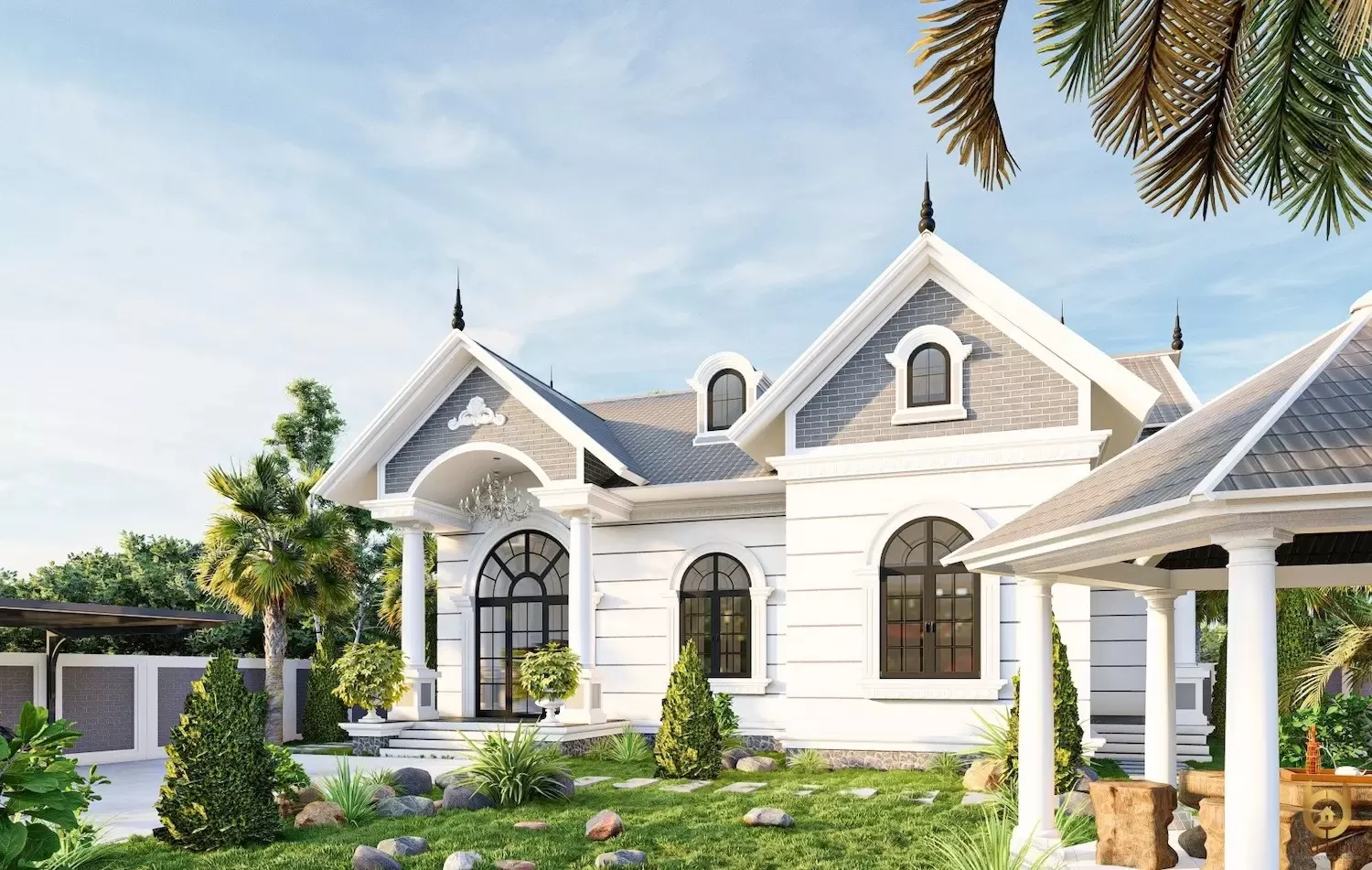 Thiết kế nhà cấp 4 8x12m mái thái có sân vườn rộng trước nhà