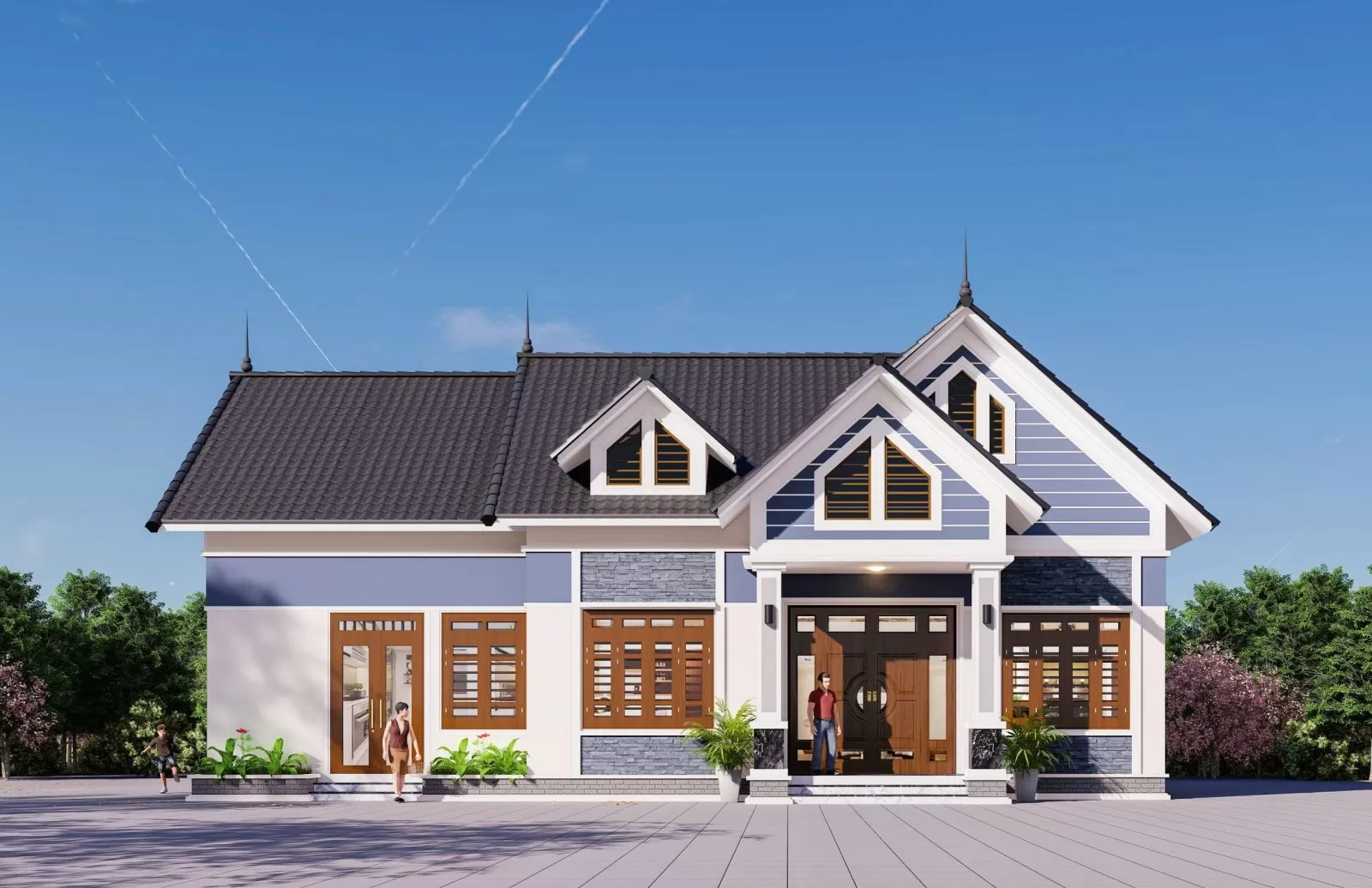 Mẫu nhà cấp 4 mái thái 8x12 mặt tiền độc đáo