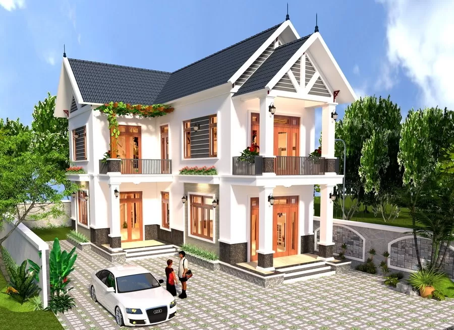 Thiết kế nhà mái thái 2 lầu đẹp cuốn hút