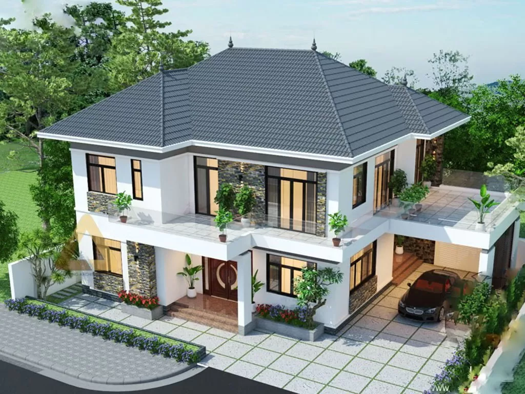 Mẫu nhà 3 gian 2 tầng mái nhật đẹp sáng lung linh