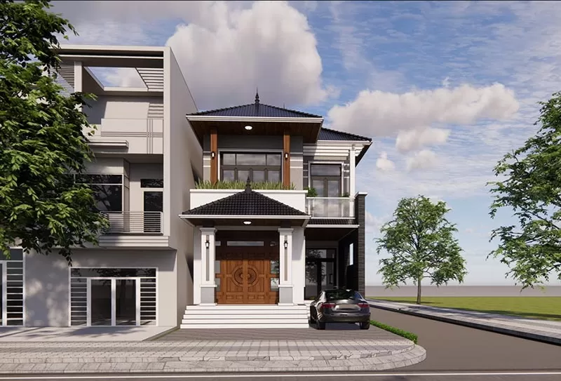 Nhà mái nhật 2 mặt tiền 2 tầng phong cách hiện đại đẹp nổi bật giữa phố