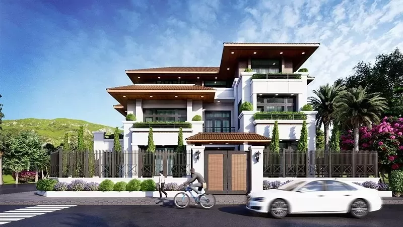 Mẫu nhà 2 tầng mái nhật 2 mặt tiền cần đảm bảo hình khối cân đối