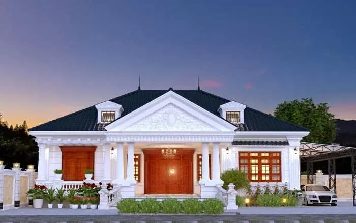 Mẫu nhà mái nhật 1 tầng Tân Cổ Điển có đường nét trang trí tinh tế