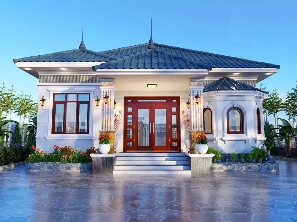 Mẫu nhà mái nhật 1 tầng chi phí khoảng 800 triệu phong cách Tân Cổ Điển nhẹ nhàng tinh tế