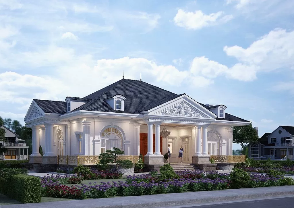 Nhà 1 tầng Tân Cổ Điển mái nhật có sân vườn rộng đẹp mắt