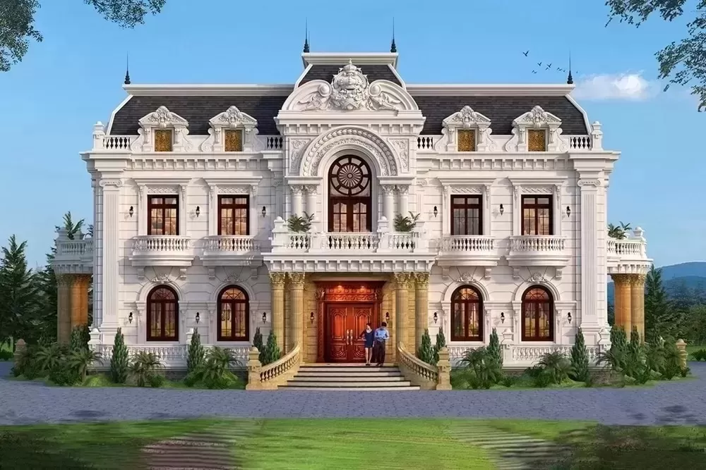 Mẫu lâu đài Tân Cổ Điển 2 tầng trang trí hoa văn tinh xảo