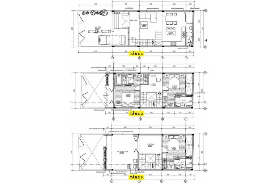 Bản vẽ thiết kế nhà 3 tầng tân cổ điển 5x20m chi tiết