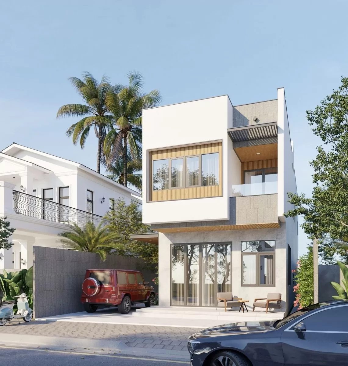 Mẫu nhà 2 tầng 3 phòng ngủ 5x15m hiện đại sang trọng