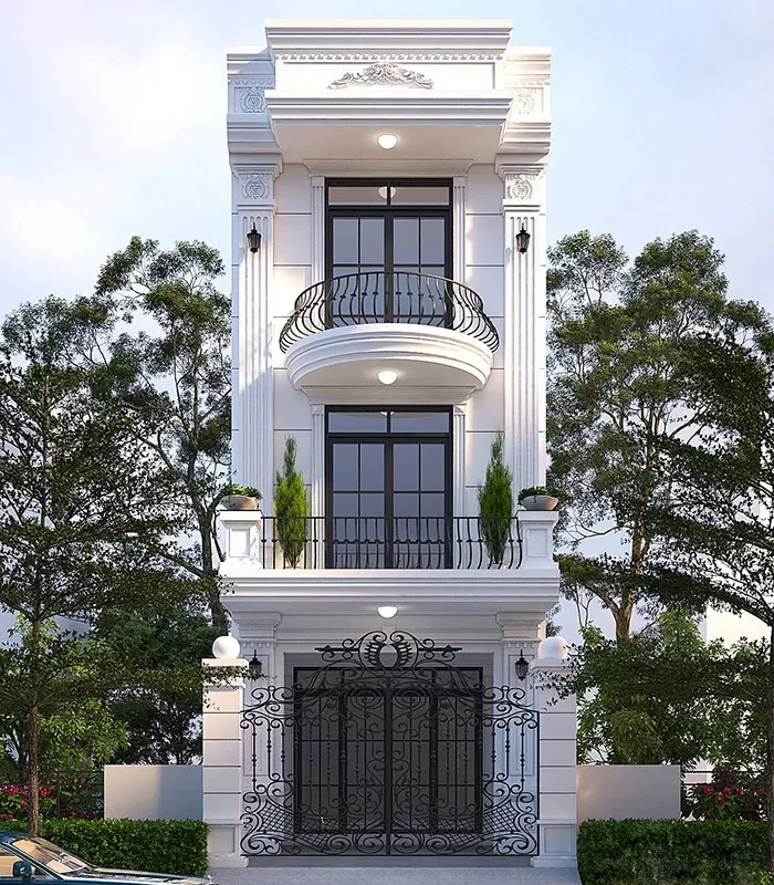 Mẫu nhà 3 tầng 5x20m tân cổ điển mái bằng