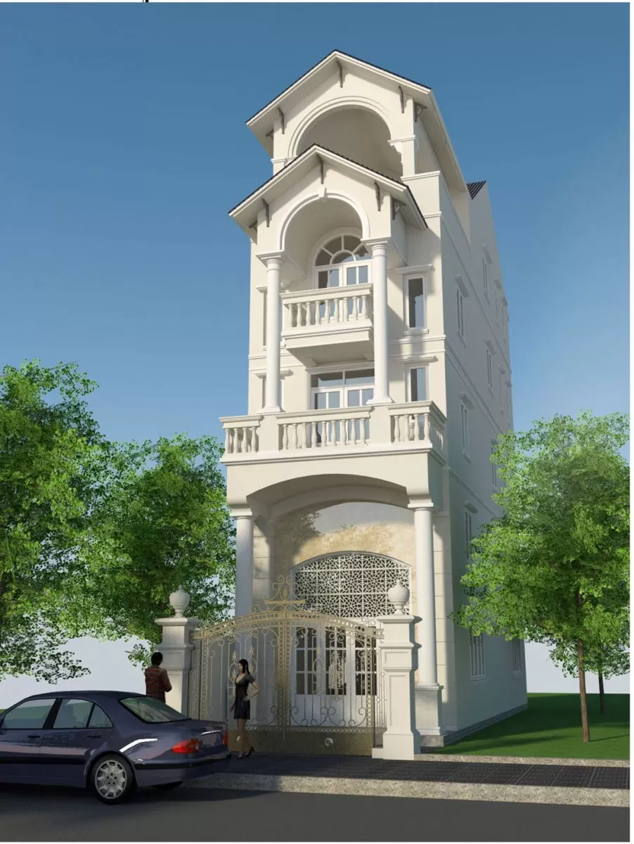 Mẫu nhà 3 tầng 5x20m tân cổ điển mái thái