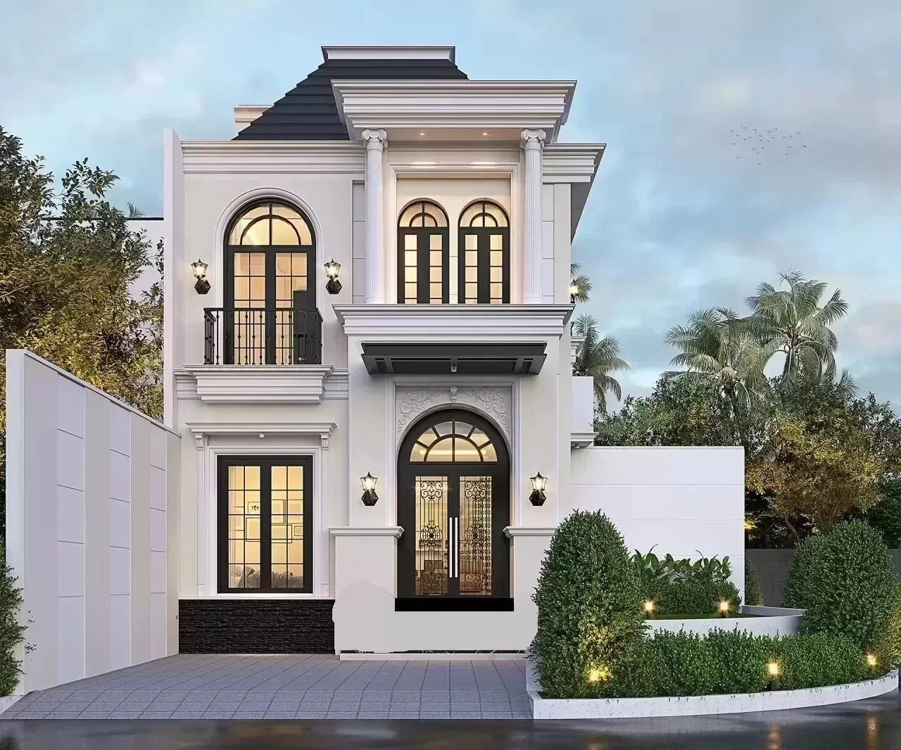 Nhà 2 tầng 3 phòng ngủ Tân Cổ Điển trang trí nhẹ nhàng