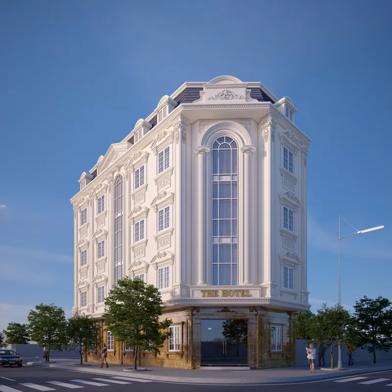 Thiết kế khách sạn 5 tầng tại ngã tư phố