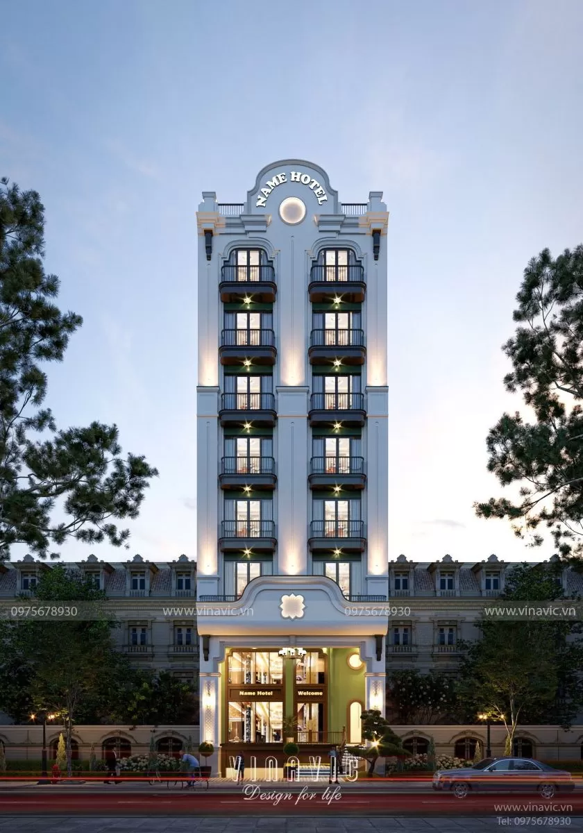 Thiết kế khách sạn 7 tầng 10x20m phong cáchĐông Dương